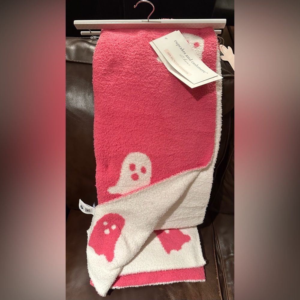 Cupcakes and Cashmere reversible pink ghost blanket